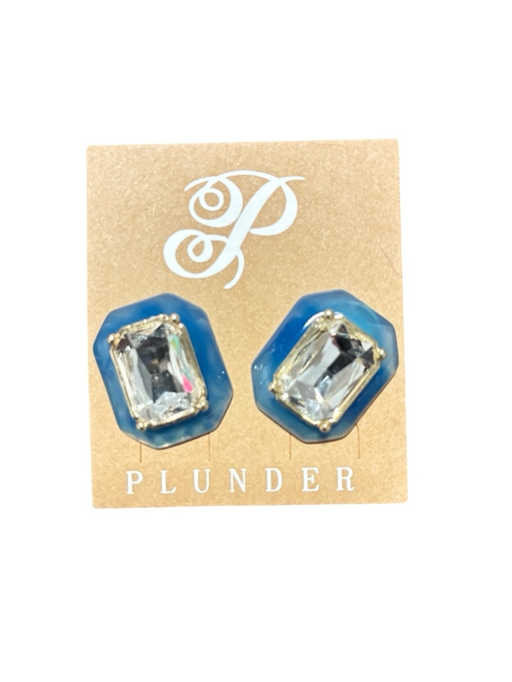 Plunder Teal Octagon Crystal Stud Earrings